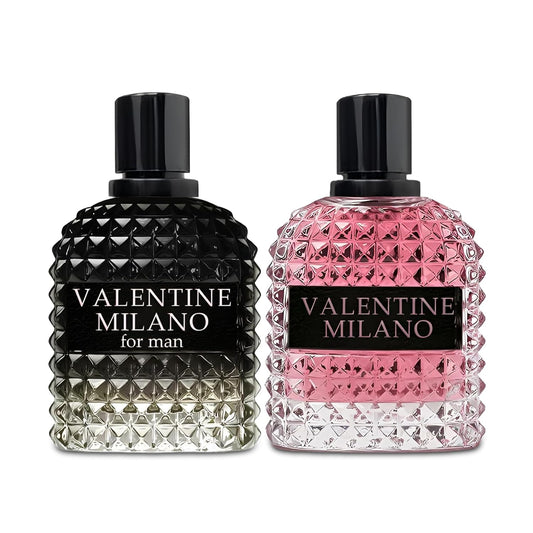 Valentine Milano Couple Set Perfume for Women/Men Eau De Parfum - Amber Floral Jasmine, Bourbon Vanilla & Woods Oriental-Floral Women/Men Cologne with a Modern Twist Elegant 100Ml Bottle for Best Gift