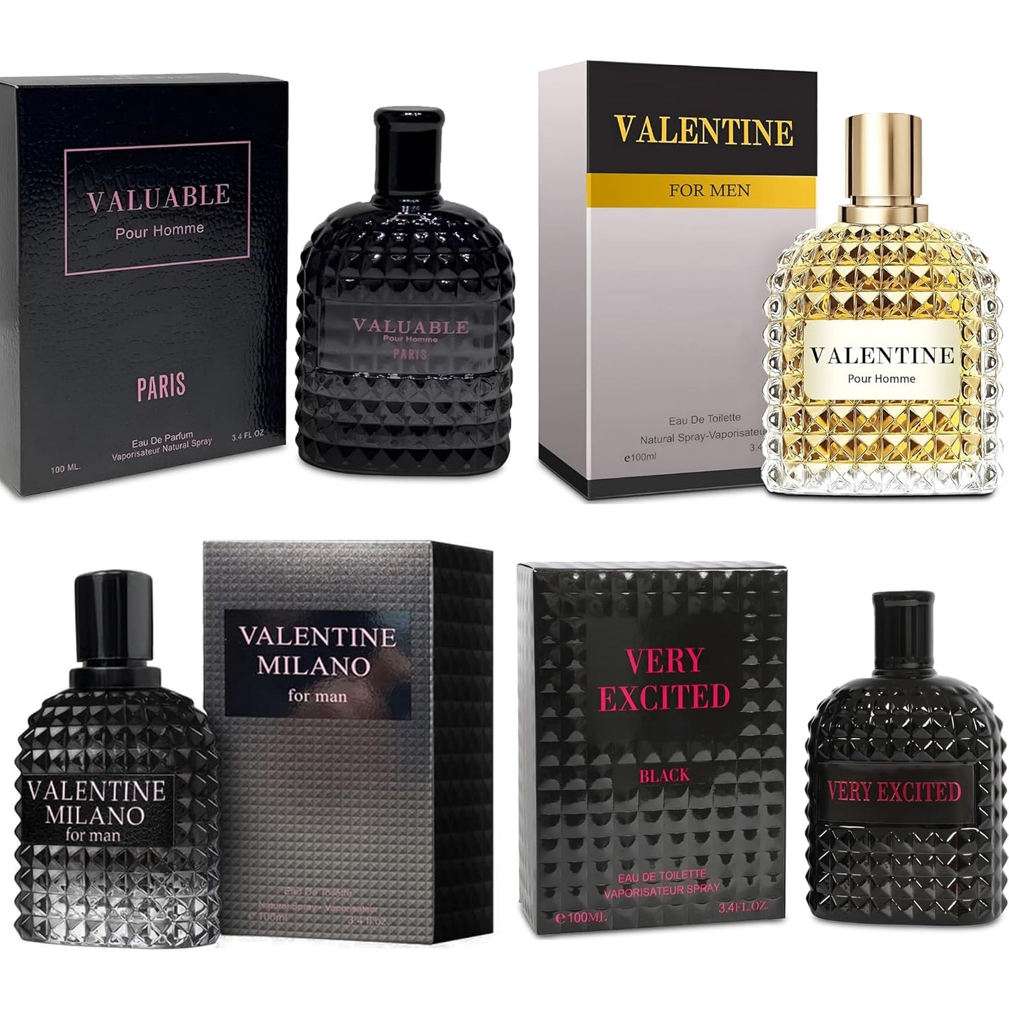 Men'S Cologne Gift Set Include Valentine Milano,Valentine,Very Excited & Valuable Paris - 3.4 Fl Oz Each | Vanilla Bourbon, Leather & Amber Floral Fragrance | Luxury Eau De Toilette