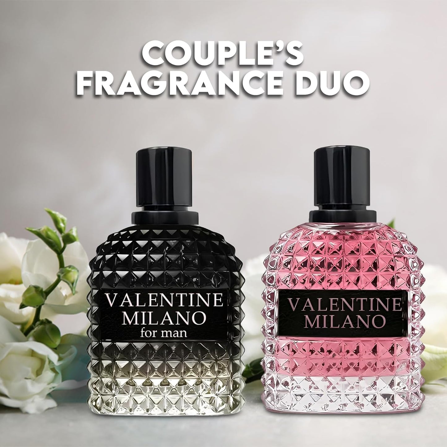 Valentine Milano Couple Set Perfume for Women/Men Eau De Parfum - Amber Floral Jasmine, Bourbon Vanilla & Woods Oriental-Floral Women/Men Cologne with a Modern Twist Elegant 100Ml Bottle for Best Gift